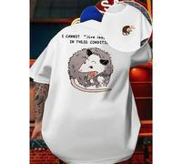 Shein Maglietta con stampa Opossum, stile casual , T-shirt da uomo con stampa fronte-retro, alla moda, casual, girocollo, in cotone 220 g/m2 (1 pezzo)