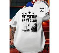 Shein Maglietta della band System of a Down , T-shirt da uomo con stampa fronte-retro, alla moda, casual, girocollo, in cotone 220 g/m2 (1 pezzo)