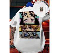 Shein Maglietta grafica Anime Eyes unisex , T-shirt da uomo con stampa fronte-retro, alla moda, casual, girocollo, in cotone 220 g/m2 (1 pezzo)