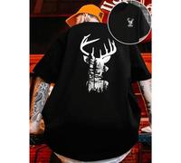 Shein Maglietta Grafica Deer Forest , T-shirt da uomo con stampa fronte-retro, alla moda, casual, girocollo, in cotone 220 g/m2 (1 pezzo)