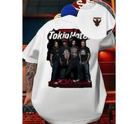Shein Maglietta Roxy della band dei Tokio Hotel , T-shirt da uomo con stampa fronte-retro, alla moda, casual, girocollo, in cotone 220 g/m2 (1 pezzo)