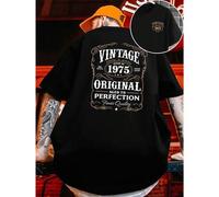 Shein Maglietta "Vintage 1975 Original" , T-shirt da uomo con stampa fronte-retro, alla moda, casual, girocollo, in cotone 220 g/m2 (1 pezzo)