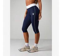 Shein Mallas capri de cintura alta en azul marino con cinta de contraste blanca en la cintura y detalles de ribete lateral para un estilo de vida activo, en