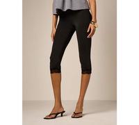 Shein Mallas capri de jersey negro para mujer con detalles de dobladillo de encaje delicado, cintura media, ajuste ceñido y elástico para actividades y uso