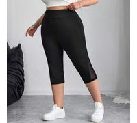 Shein Mallas con cintura ancha y contraste de malla para tallas grandes, Curve Plus, Hoho Vacaciones/ Camisetas gráficas