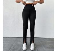 Shein Mallas De Cintura Alta Para Mujer Con Abertura En El Dobladillo Y Tejido Elástico
