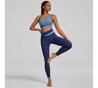 Shein Mallas de compresión cruzadas de dos tonos FeatherFit™-Sculpt de 24" de impacto medio para entrenamiento, uso diario y gimnasio en otoño e invierno