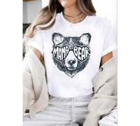 Shein Mama Bear Face Sunglasses Print Mother's Day Crew Neck Short Sleeve T-Shirt, Casual Print Graphic Cotton Tees Women TopsCasual T-Shirts Are The Focus
