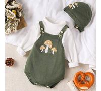 Shein Mameluco y gorro de punto con estampado de seta de dibujos animados, moda y versátil para bebé niña