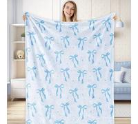 Shein Manta de felpa con velo azul en azul y blanco, una manta de franela linda y acogedora adecuada para camas, sofás y sillones, que mide 127,0 x 152,4 cm