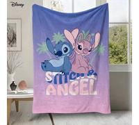Shein Manta de forro polar con estampado minimalista de los personajes de dibujos animados Stitch y Angel de Disney, en un degradado de colores soñadores. M