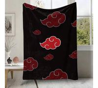 Shein Manta de franela con base negra y símbolo de nube roja de Akatsuki, manta de felpa con temática de anime Naruto para sofá, dormitorio y viajes