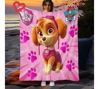 Shein Manta de franela con diseño de cachorros de Paw Patrol, patrón de dibujos animados, adecuada para oficina, aire acondicionado, siesta, sofá