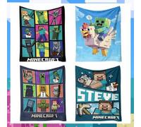 Shein Manta de franela con diseño de minas de dibujos animados y píxeles del juego, manta súper cálida para decoración del hogar, cubrecama decorativo. Agre