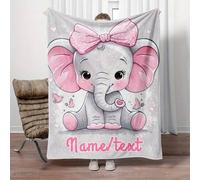 Shein Manta de franela con tema de elefante, suave, ligera y cálida - Perfecta para sofá, cama, camping y talla grande con opción de nombre personalizado -