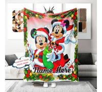 Shein Manta navideña de Mickey y Minnie - Diseño festivo de Papá Noel y muñeco de nieve, franela suave para todo el año para el hogar, la oficina, el campin