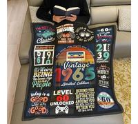 Shein Manta vintage limitada de 1965 - Diseño retro con coches clásicos, TV vintage y frases "Es un buen día" - Manta de franela suave para todo el año para