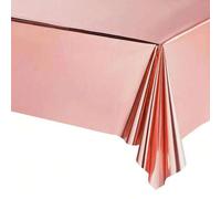 Shein Mantel rectangular de 137 x 183 cm de color dorado rosa, mantel desechable de plástico brillante y resistente al agua para decoración de fiesta de cum