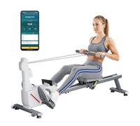 Shein Máquina de remo magnética silenciosa con 16 niveles de resistencia ajustables, plegable para uso doméstico con rieles deslizantes dobles y monitor LCD