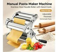 Shein Máquina manual de pasta de acero inoxidable, rodillo de masa con 7 grosores ajustables, cortador doble para espaguetis y fettuccine, herramienta de ha