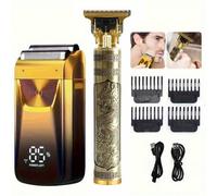 Shein Maquinilla de afeitar eléctrica, recortadora de barba, kit de afeitado, afeitadora de lámina, cortadora de pelo para hombre, kit de aseo masculino, re