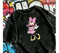 Shein Marca Disney, estilo clásico de chica dulce; diseño de estampado de Minnie Mouse de la IP clásica de Disney, lavado intenso para hacer que parezca vie