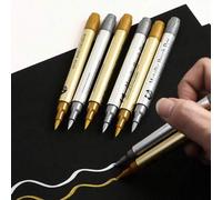 Shein Marcadores metálicos de punta blanda dorados y plateados, bolígrafos de pintura a base de agua y aceite para tarjetas de felicitación, dibujo, firma,