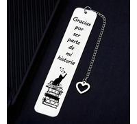 Shein Marcapáginas de gato de acero inoxidable, grabado "Gracias por ser parte de mi historia" con cadena en forma de corazón, regalo ideal para amantes de
