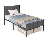 Shein Marco de Cama Individual, 90 x 190 cm, con Cabecero Tapizado, de Metal, 250 kg de Capacidad de Peso, Fácil Montaje, Gris Pizarra