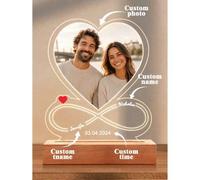 Shein Marco de fotos acrílico personalizado con forma de corazón y placa temática con luz nocturna, regalo de aniversario para parejas, arte de ondas sonora