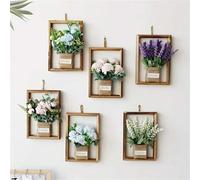 Shein Marco de fotos de planta de flores simuladas, marco de fotos de madera 3D, decoración de pared con bola de bordado de flor, decoración de habitación d