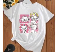 Shein Mary Cat, linda maquinita, guiñando un ojo, tímida, extraña... Rosa tierna rosa de cuatro cortes Camiseta anime periférico de marca compartida abstrac