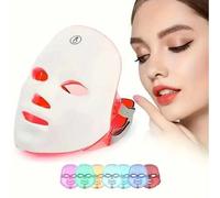 Shein Mascarilla facial con LED recargable de 7 colores para el cuidado y el cuidado facial de color beige claro, perfecta como regalo para el Día de la Mad