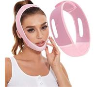 Shein Mascarilla facial reafirmante en V, Correa de mentón para dormir, Mascarilla facial reafirmante en V para mujeres, Ejercitador de mentón, Color rosa