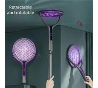 Shein Matamoscas eléctrico recargable de 6 en 1 con mango telescópico, raqueta eléctrica antimosquitos, mata insectos y moscas de interior, dispositivo repe