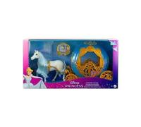 Shein Mattel Disney Princess - Carruaje de Cenicienta, juego móvil con detalles dorados y caballo blanco con crin y cola cepillables, muchos accesorios incl