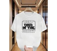 Shein MBDMBD Men'S "Best Dad In The Galaxy" Graphic T-Shirt - White Casual Short Sleeve Crewneck With Bold Black Lettering, Perfect For Summer, Everyday Tsh