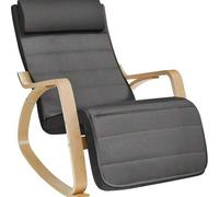 Shein Mecedora con reposabrazos de abedul, reposapiés ajustable en 5 posiciones, carga máxima 150 kg, para dormitorio, salón, gris oscuro y natural LYY10G