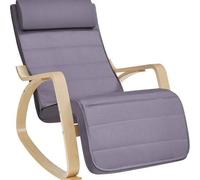 Shein Mecedora con reposabrazos de abedul, reposapiés ajustable en 5 posiciones, carga máxima 150 kg, para dormitorio, salón, gris oscuro y natural LYY10G