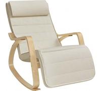 Shein Mecedora con reposabrazos de abedul, reposapiés ajustable en 5 posiciones, carga máxima 150 kg, para dormitorio, salón, gris oscuro y natural LYY10G