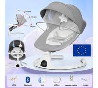 Shein Mecedora eléctrica para bebé, columpio eléctrico con música, 5 velocidades, Bluetooth, control remoto, arnés de 5 puntos, base estable (gris claro)