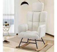 Shein Mecedora, sillón reclinable con reposabrazos, sillón orejero de peluche, mecedora, capacidad de carga hasta 150 kg, tumbona de jardín para dormitorio,