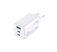 Shein MediaRange Adaptador de Carga rápida GAN de 65 W (Enchufe Europeo), 2 USB-C y 1 USB-A, soporta USB-C® Power Delivery y Quick Charge™, Color Blanco