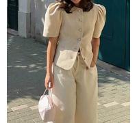 Shein Mellowy Summer Nueva Chaqueta Corta de Estilo Vintage Suave con Cuello Redondo, Manga de Pétalo y Cintura Ceñida, Blanca