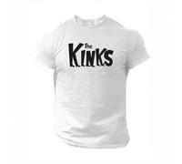 Shein Men' Casual Crew Neck T-Shirt with "The Kinks" Print, Polyester Knit Fabric, Short Sleeve, Summer Top, Regular Fit