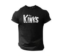 Shein Men' Casual Crew Neck T-Shirt with "The Kinks" Print, Polyester Knit Fabric, Short Sleeve, Summer Top, Regular Fit
