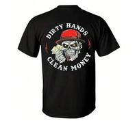 Shein Men's 100% Cotton Casual Crew Neck T-Shirt - "Dirty Hands Clean Money" Skull Graphic, Short Sleeve, Soft and Comfortable, Ideal for All Seasons