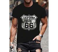 Shein Men's 3D Route 66 Print T-Shirt, Casual Athletic Sports Short Sleeve , Outdoor Fitness Top, California USA Theme Tee For Adult, Men, Women, Teen, Teen
