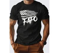 Shein Men's American Flag Graphic T-Shirt | 100% Cotton, Crew Neck, Medium Stretch | Bold White & Black Print, Machine Washable | All-Season Comfort