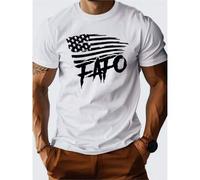 Shein Men's American Flag Graphic T-Shirt | 100% Cotton, Crew Neck, Medium Stretch | Bold White & Black Print, Machine Washable | All-Season Comfort